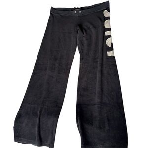 Juicy Couture Y2K Black Velour Flare Pants Silver Glitter Logo XL